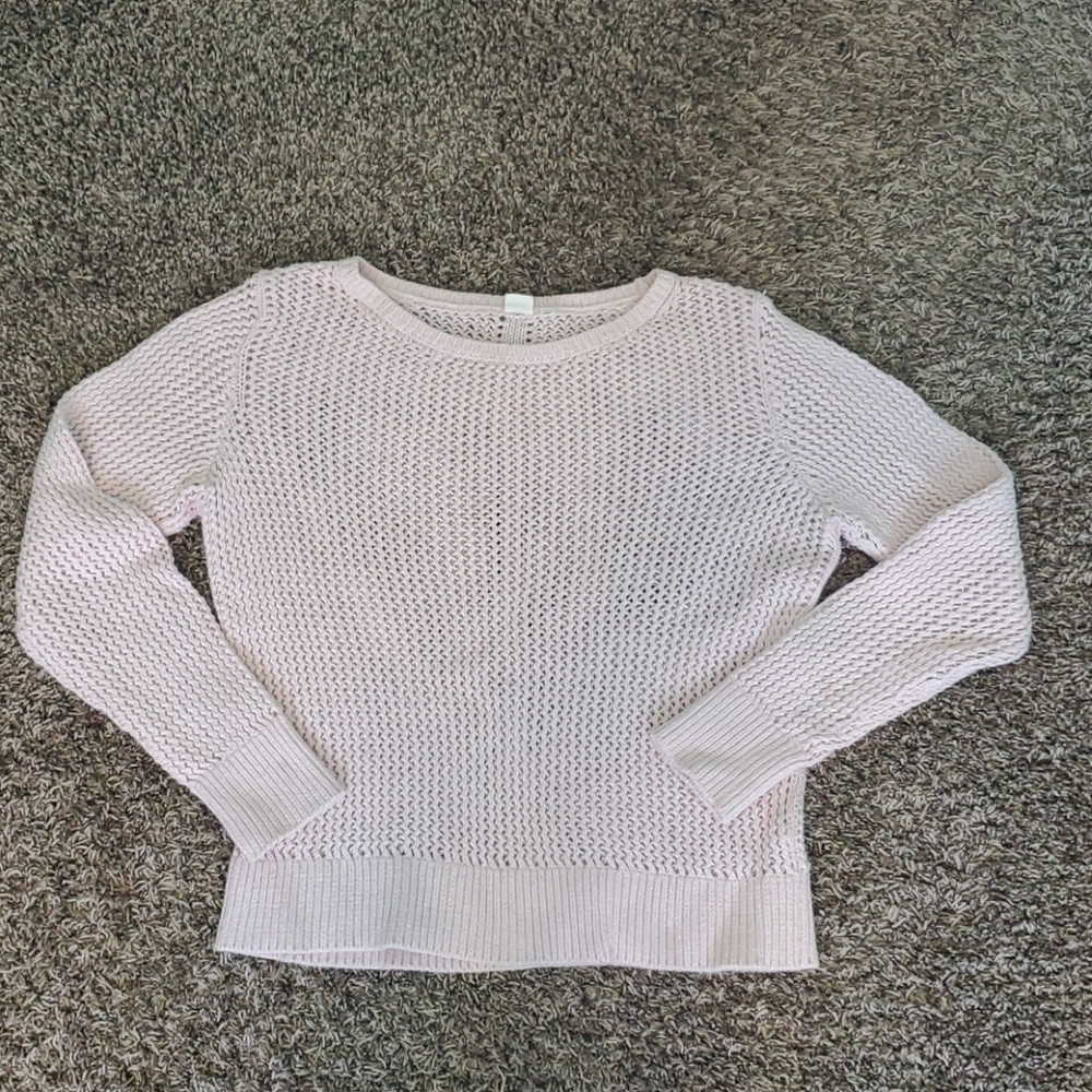 Gap Mesh Solid Pullover Sweater Large Silk Powder